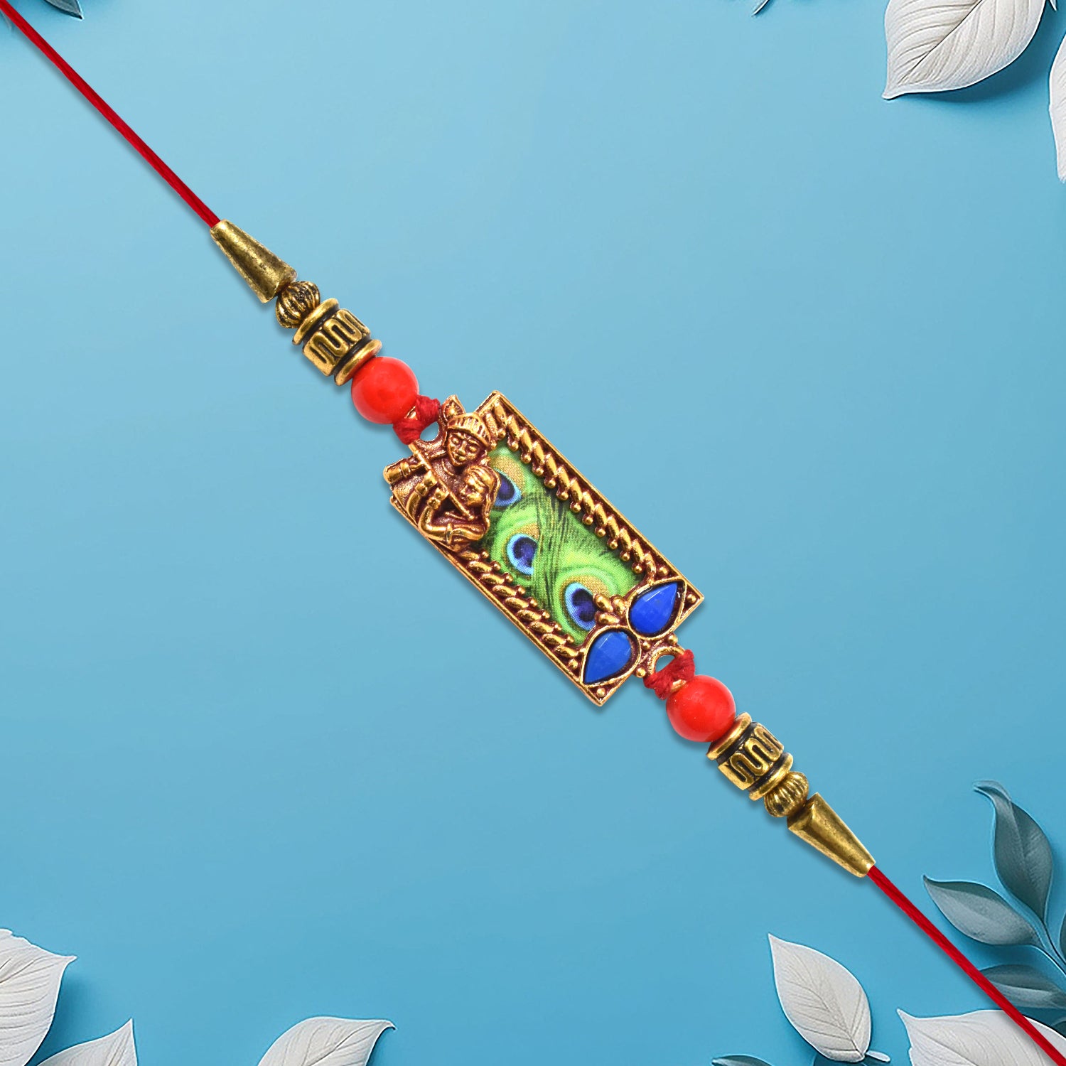 Krishna Rakhi With Peacock Feather Design Krishna Rakhi With Peacock Feather Design